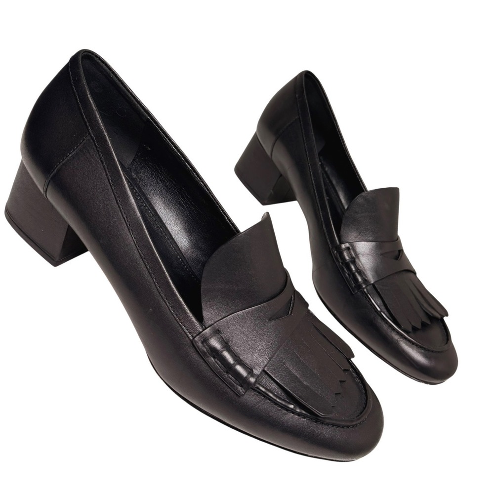 Michael Kors Declan Black Leather Kiltie Fringe Block‎ Heel Loafers Size 8 - Picture 10 of 14